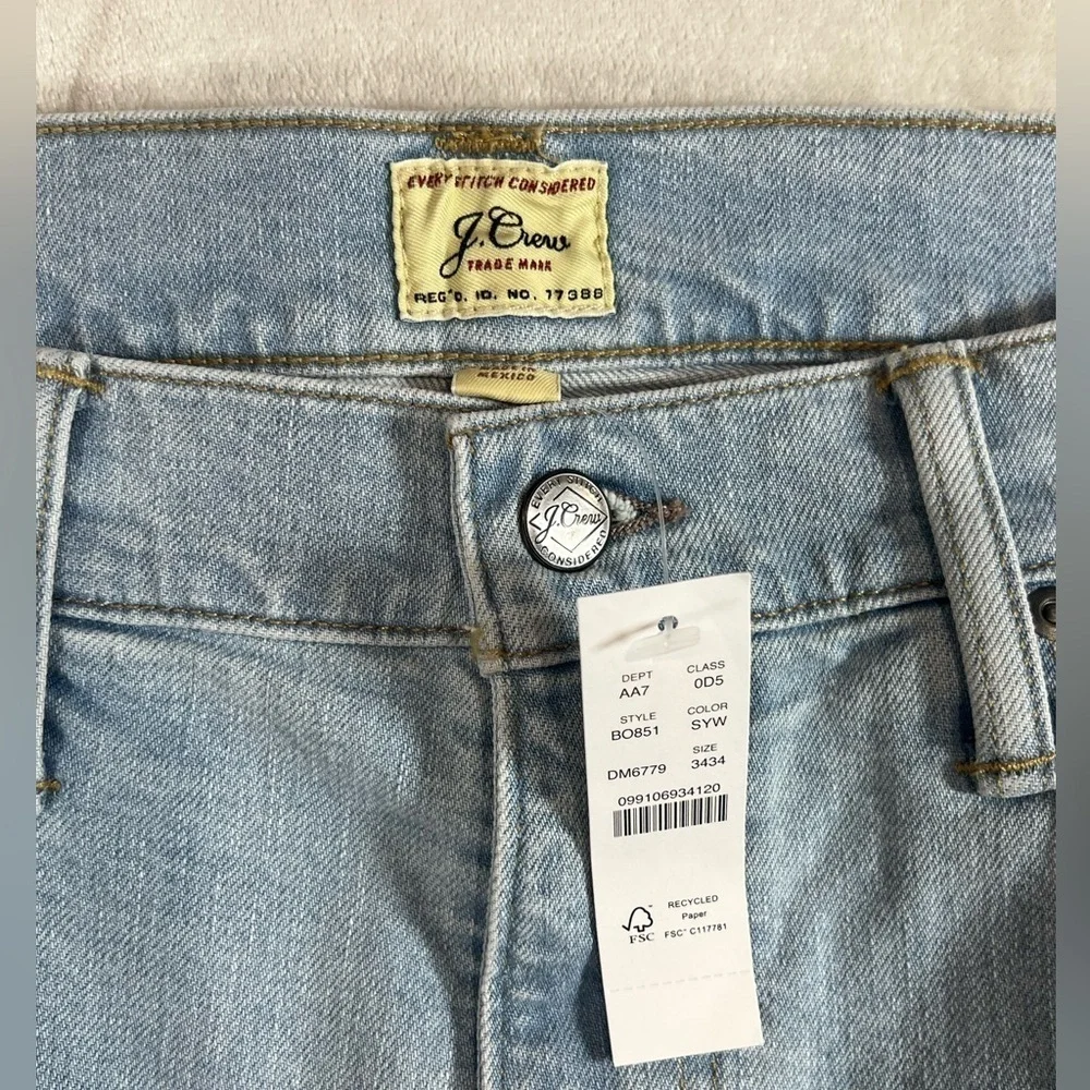 NWT J. Crew 770 34W 34L Blue Straight Stretch Cotton Light Wash Jeans C13